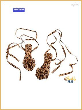 Cheetah Print Bow Flat Sandals - Open Toe Lace Up Slide